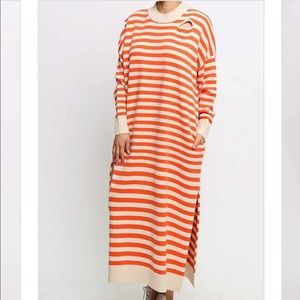 Orange & Beige striped sweater dress